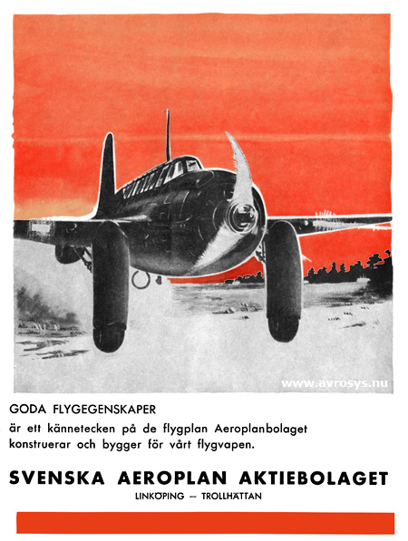 Advertisement for SAAB 17 in "Flygning" 9/42. Repro photo and picture processing  Lars Henriksson