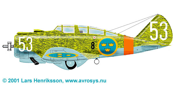 Swedish fighter-bomber Seversky Republic B 6. Colour profile by Lars Henriksson .