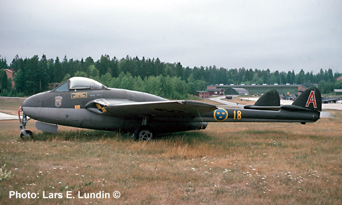 Swedish Air Force J 28 de Havilland Vampire Figther Bomber Mk 5. Lars E. Lundin, Västervik, Sweden.
