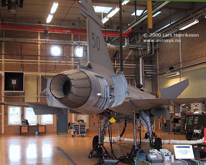 Swedish Air Force JAS 39A Gripen multi-role fighter # 39150 in the test workshop.