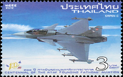 Stamp issued in Thailand with Thai JAS 39C Gripen