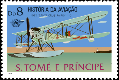 Stamp from Sao Tom west off the African coast.Motif: A Fairey 111D similar to the one used by the Swedish Navy. Scanning and photo procession: Lars Henriksson, www,avrosys.nu