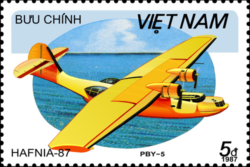 Stamp depicting a Consolidated PBY-5 Catalina. Vietnam 1987. 