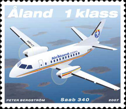 SAAB 340 from Air land. Stamp - land 2007.