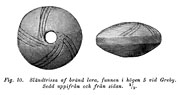 Distaff of earthenware, earlier Iron Age. Greby, Sweden. - Sländtrissa av bränd lera från Greby i Bohuslän.  Äldre järnålder. - Size 200 x 1050 pixels.
