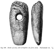 Pickaxe of of stone from burial-mound. Naverstad, Sweden. - Hacka av grönsten fråv gravhög.  Naverstad i Bohuslän. - Size 2439x2204 pixels.