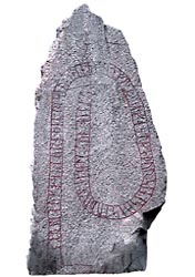 Rune Stone found at Kallerstad, Linköping, Östergötland. Moved to Östergötland County Museum. Runsten vid Östergötlands länsmuseum, Linköping