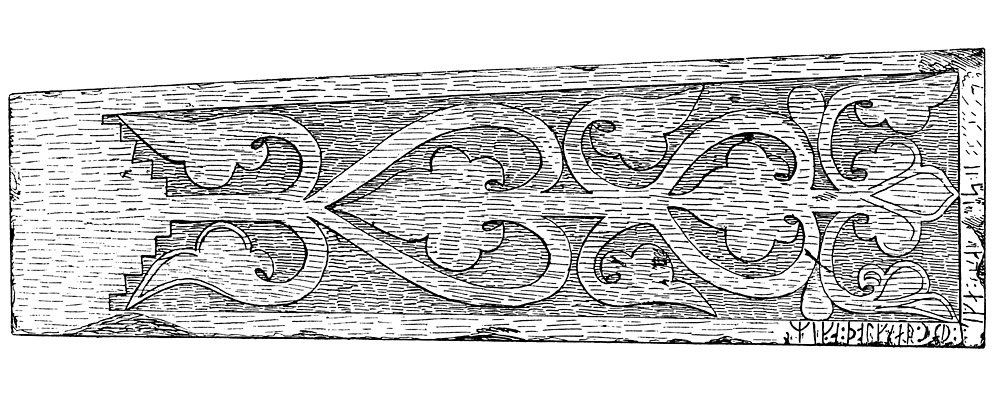 Flagstone with Runes at Saleby Church, Västergötland, Sweden. Sandstenshäll vid Saleby kyrka, Västergötland
