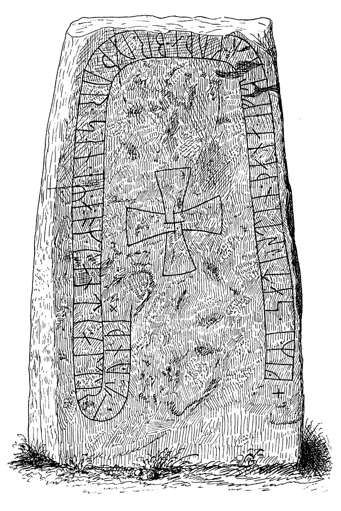 Rune Stone at Vist Church, Ulricehamn, Sweden. Runsten vid Vist kyrka, Ulricehamn