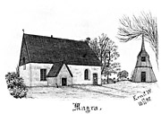 Magra church, Sweden. Drawing from 1897. Size 3501 x 2471 pixels.