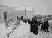Uddevalla kyrka. Målning från 1893 av Gunnar Åberg.