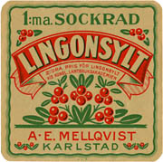 Label, lingonberry jam. Sweden 1928. - Etikett för lingonsylt, Mellqvist, Karlstad. - Size1875 x 1866 pixels