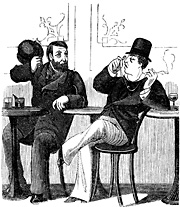 Working class man and arrogant snob at café. Sweden 19th century. 100041s Henriksson,www.avrosys.nu