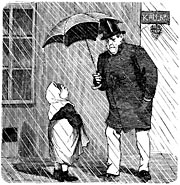 Girla and man with umbrella outside a bar. Sweden 19th century - 100100
