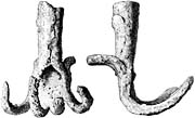 Hooks from catapult found at Karlsborg Fortress, Bohuslän, Sweden. Middle Age. Size 2500 x 1600 pixels.