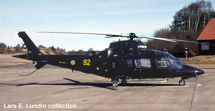 Agusta A-109 code 92 (I-PAWR) in Gothenburg 2003. Photo courtesy Lars Lundin, Sweden.