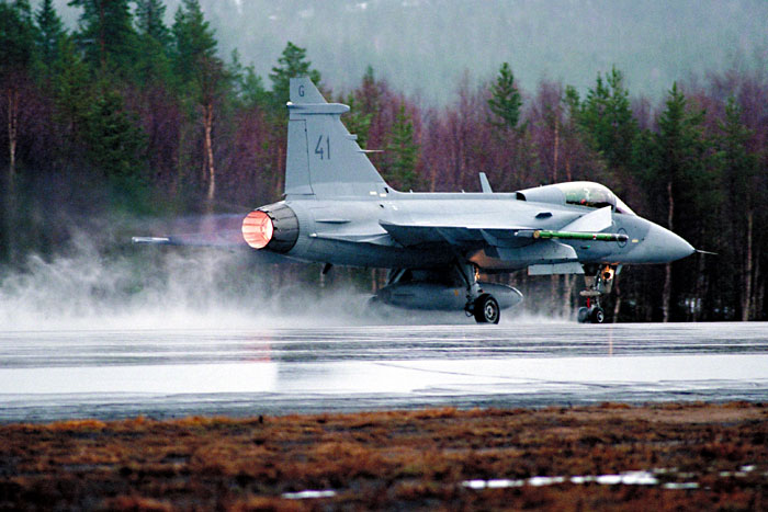 Swedish Air Force JAS 39 Gripen multi-role fighter # 39141 on a road base