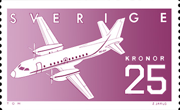 Swedish passenger aircraft SAAB 340. Stamp from 1987.