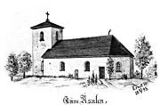 Väne-Åsaka church, Sweden. Drawing from 1895. Size 3619 x 2372 pixels.