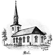 Sal church, Sweden. Drawing from 1886. Size 2757 x 2844 pixels.