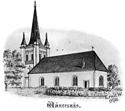 Vänersnäs church, Sweden. Drawing from 1901. Size 3494 x 3094 pixels.