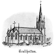Trollhättan church, Sweden. Drawing from 1884. Size 2963 x 2920 pixels.