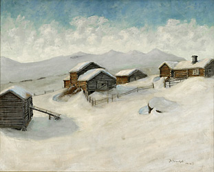 Vinterbilde fra Vg. Oil painting by Gustav Wentzel 1914.